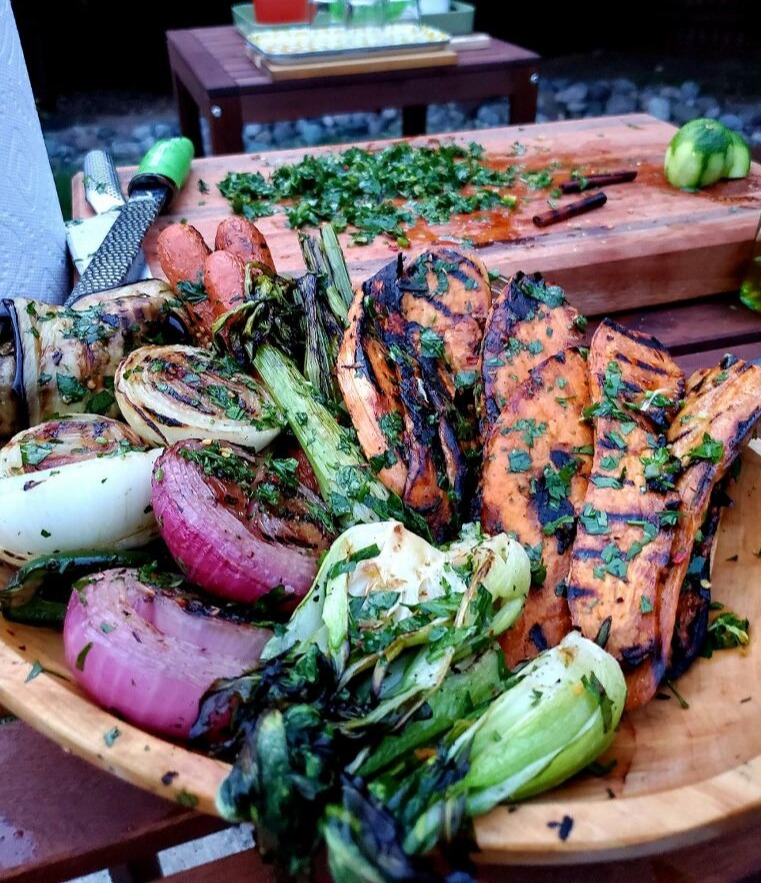 Grilled Vegetables with Cutting Board Chimichurri 